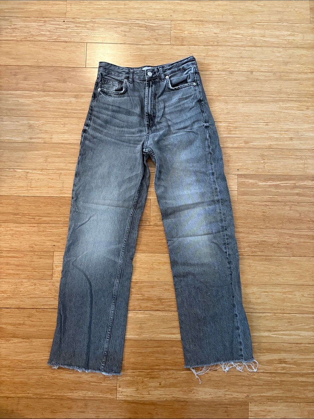 Zara High-Rise Straight Jeans in Washed Gray
